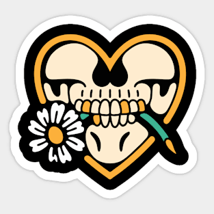 Skull heart daisy Sticker